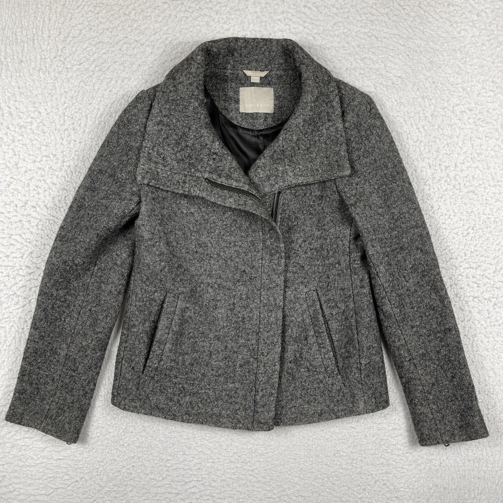 Soia & Kyo Wool Moto Asymmetrical Zip Gray Jacket size XS